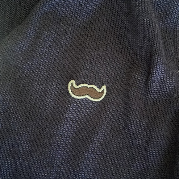 Toddland navy blue cardigan sweater V-neck button up with mustache patch - Picture 2 of 4